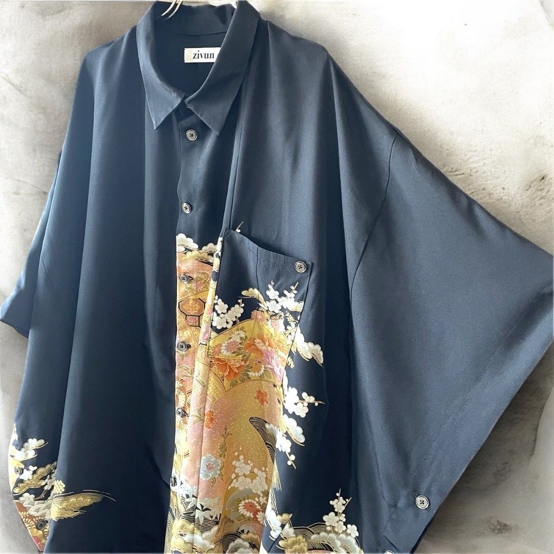 kimono poncho shirts 有明ガーデンrecollect店 着物 黒留袖 シャツ ポンチョ オーバーサイズ 再構築 リメイク remake kps0001