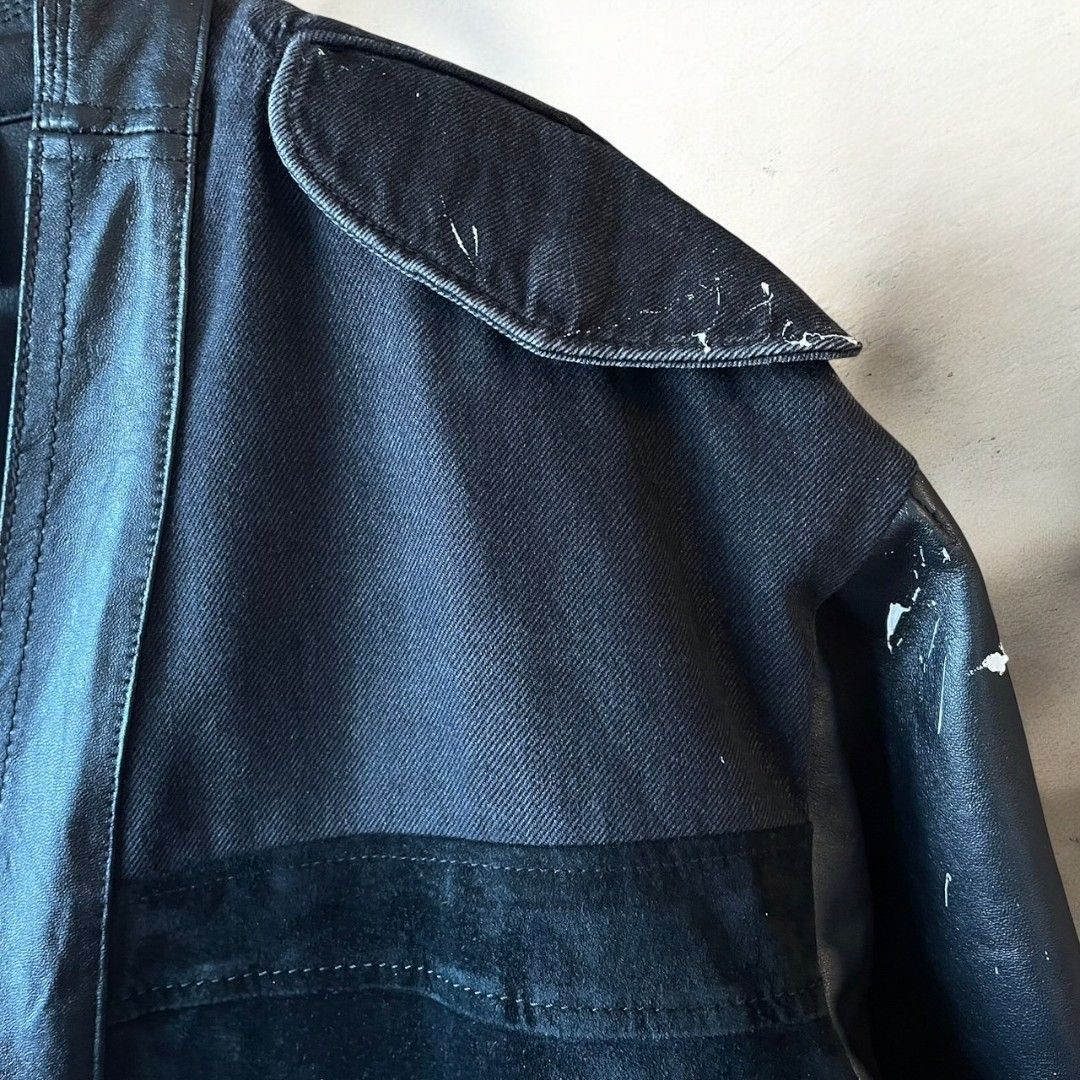 レザーコート ロングコート レディース メンズ ユニセックス 再構築 リメイク デニム ダメージ 帯 ペイント Ao Miyasaka recollect有明ガーデン店