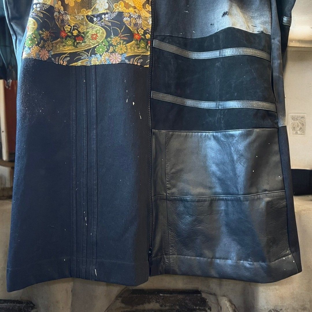 Leather coat, long coat, women's, men's, unisex, reconstructed, remade, denim, distressed, obi, paint, Ao Miyasaka recollect Ariake Garden store