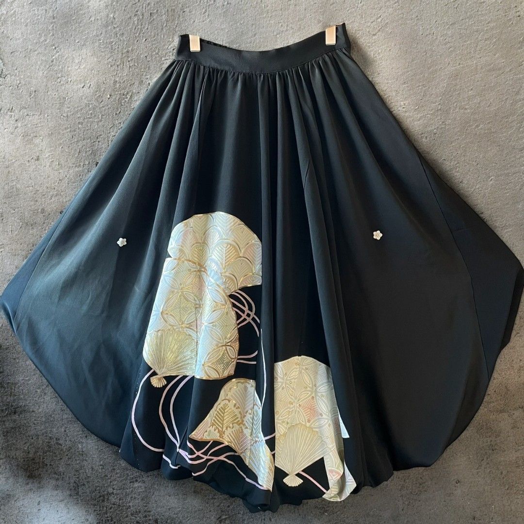 ロングスカート レディース リメイク 着物 黒留袖 黒 ブラック kimono balloon skirt バルーンスカート recollect有明ガーデン店