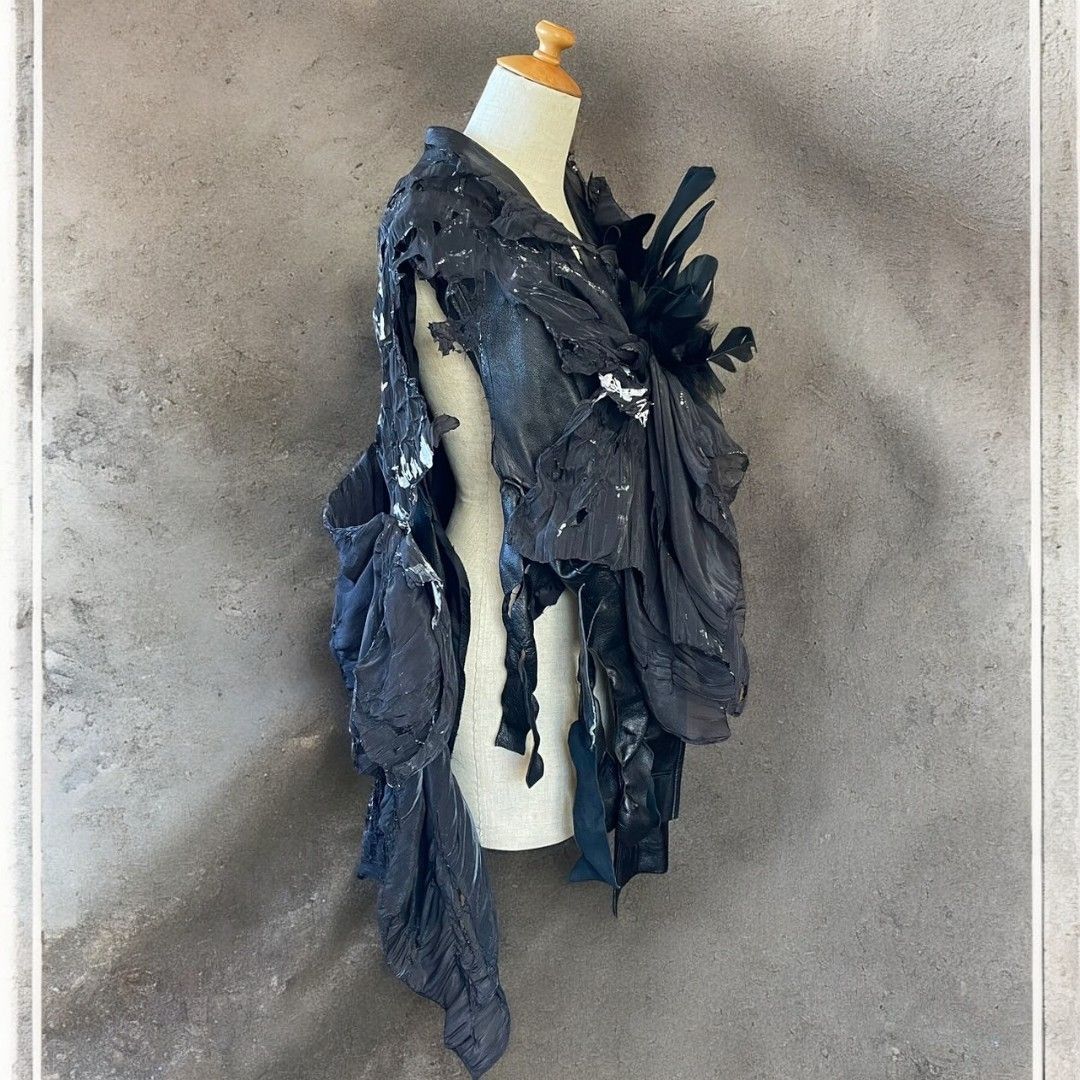 Leather jacket for women, remade, painted, black, Ao Miyasaka recollect Ariake Garden store