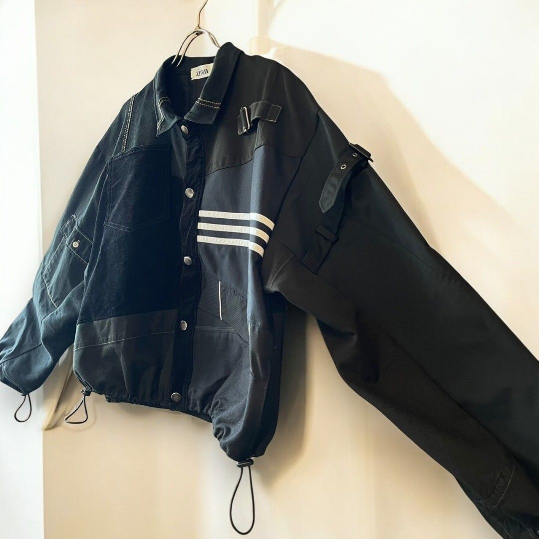 Reconstructed Black Patchwork Jacket & Skirt Set 有明ガーデンrecollect店 ジャケット リメイク セットアップ 再構築 rbj0001