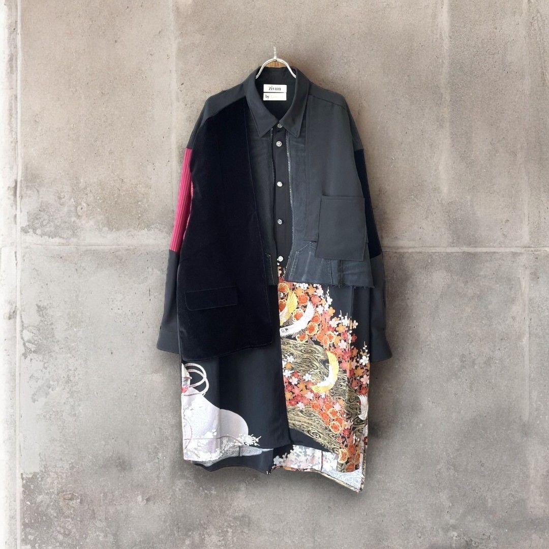 kimono long shirt 有明ガーデンrecollect店 着物 ロングシャツ シャツ シャツコート コート リメイク remake 再構築 黒留袖