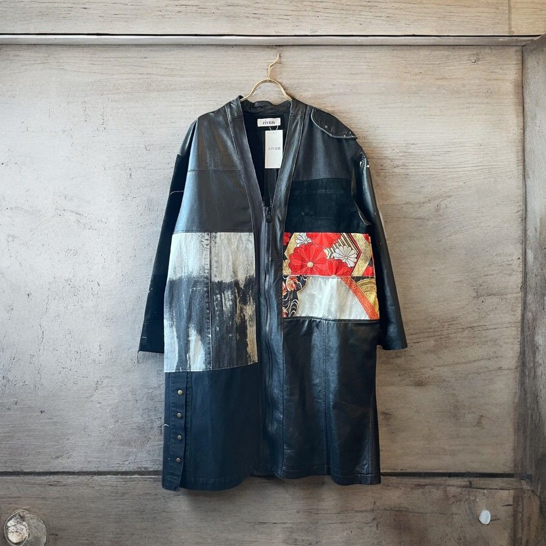 Leather coat, long coat, women's, men's, unisex, reconstructed, remade, denim, distressed, obi, paint, Ao Miyasaka recollect Ariake Garden store