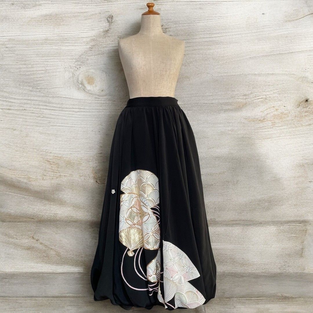 ロングスカート レディース リメイク 着物 黒留袖 黒 ブラック kimono balloon skirt バルーンスカート recollect有明ガーデン店