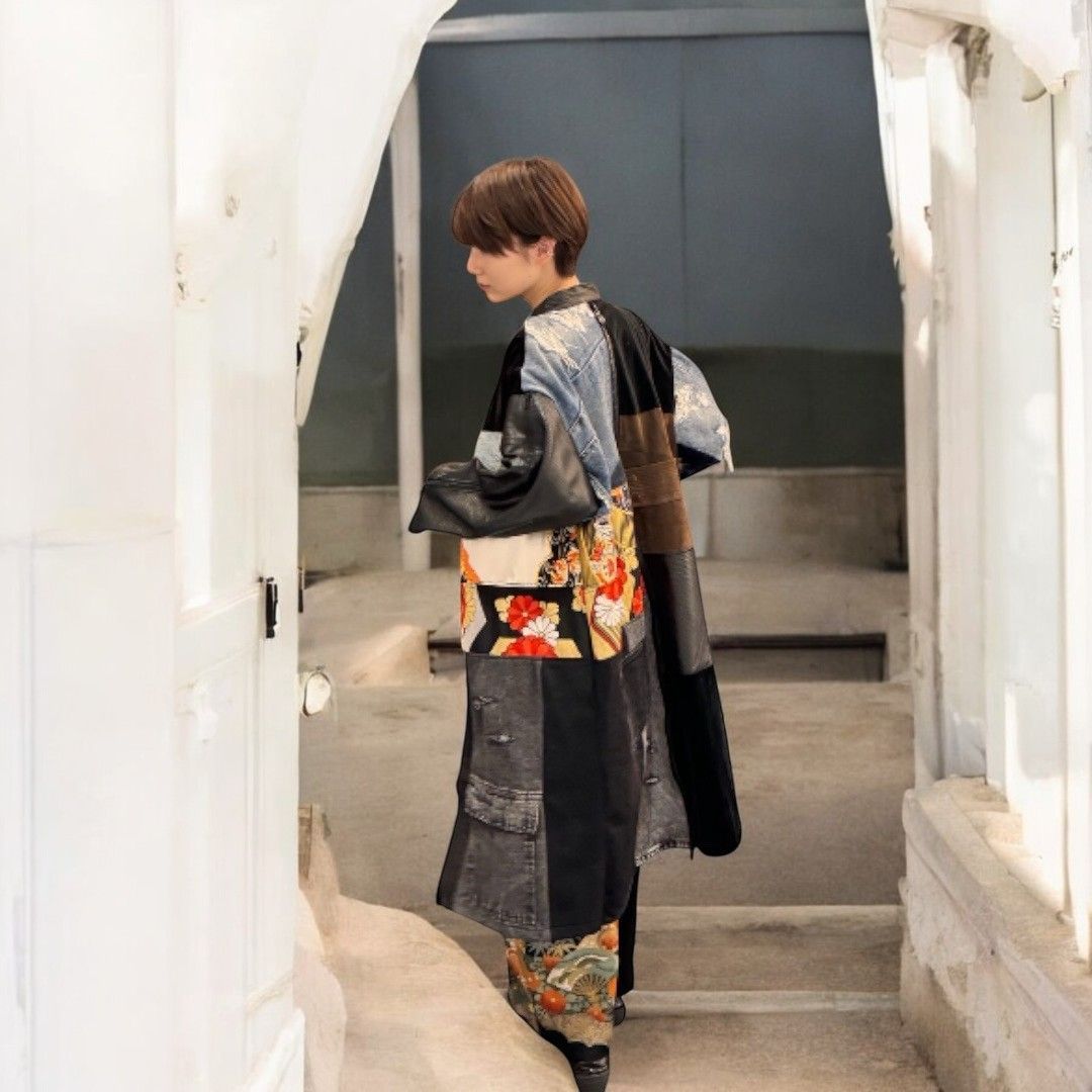 kimono obi leather coat 有明ガーデンrecollect店 着物 帯 レザー コート デニムコート 再構築 リメイク remake kolc0002