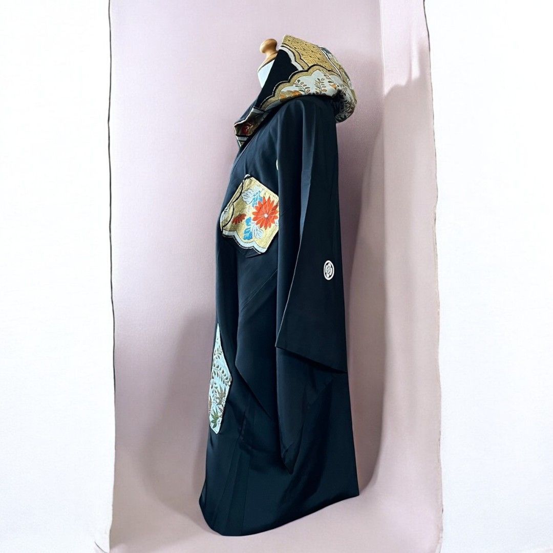 Hoodie Parka Kimono Obi Zip Women's Men's Oversized Remake Kimono Long Hoodie Black Recollect Ariake Garden Store