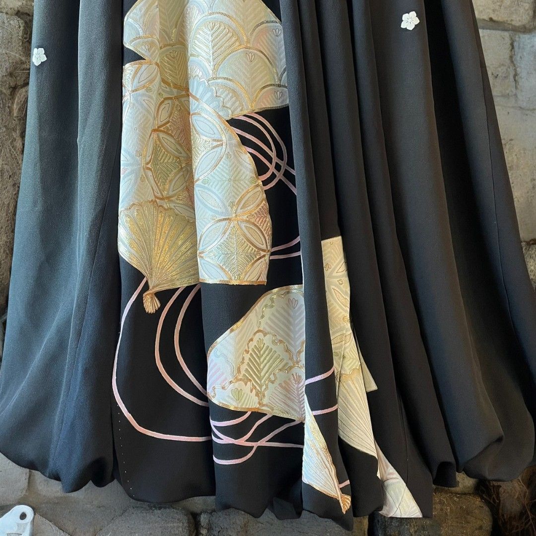 ロングスカート レディース リメイク 着物 黒留袖 黒 ブラック kimono balloon skirt バルーンスカート recollect有明ガーデン店