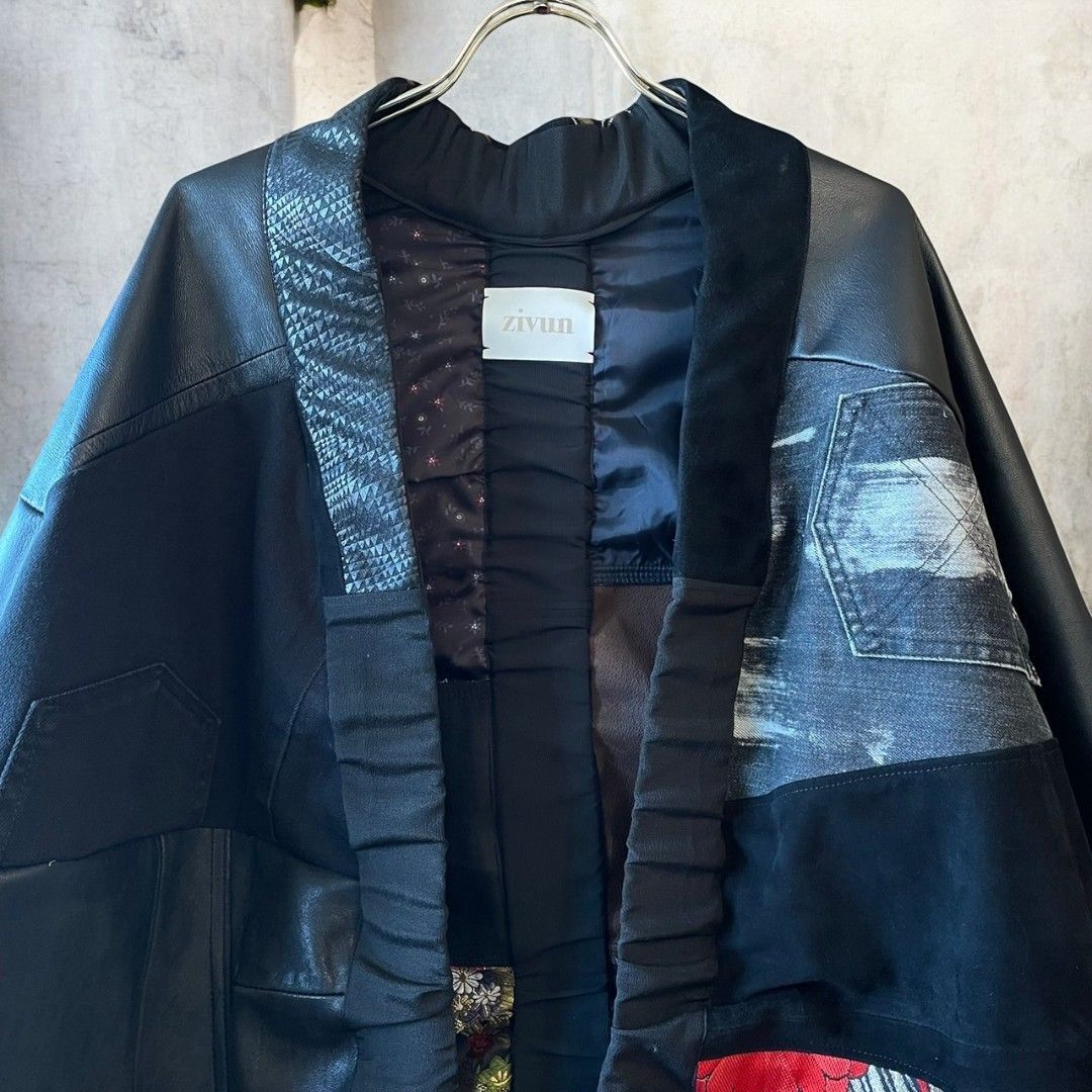 コート ユニセックス メンズ レディース リメイク 着物 帯 黒 ブラック 再構築kimono gown coat recollect有明ガーデン店