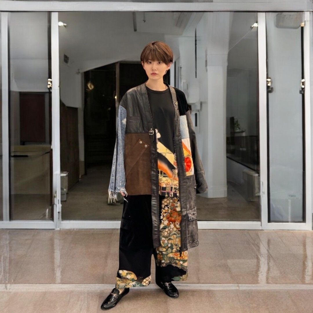 kimono obi leather coat 有明ガーデンrecollect店 着物 帯 レザー コート デニムコート 再構築 リメイク remake kolc0002