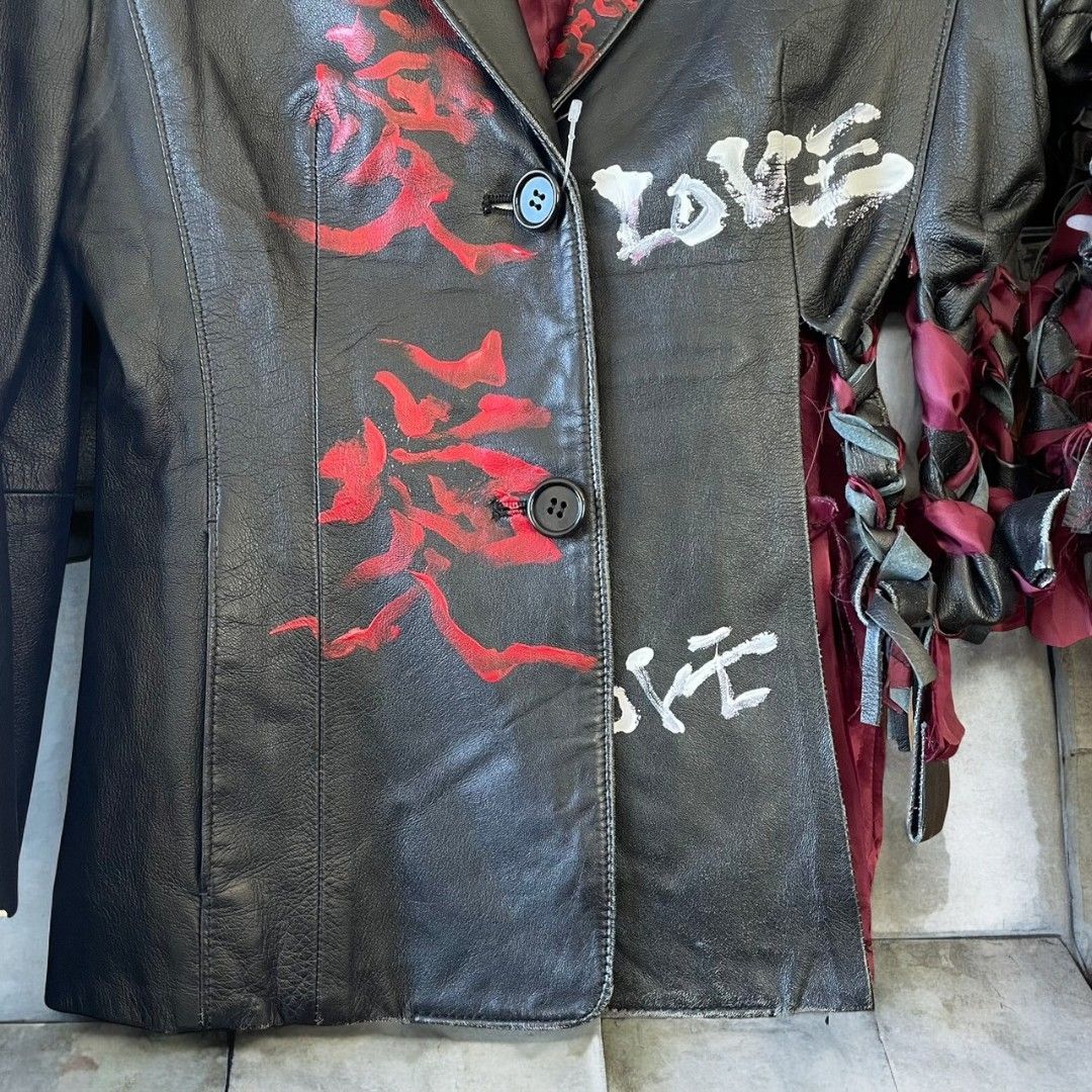 レザージャケット レディース リメイク テーラード ペイント 黒 ブラック remake Ao Miyasaka recollect有明ガーデン店
