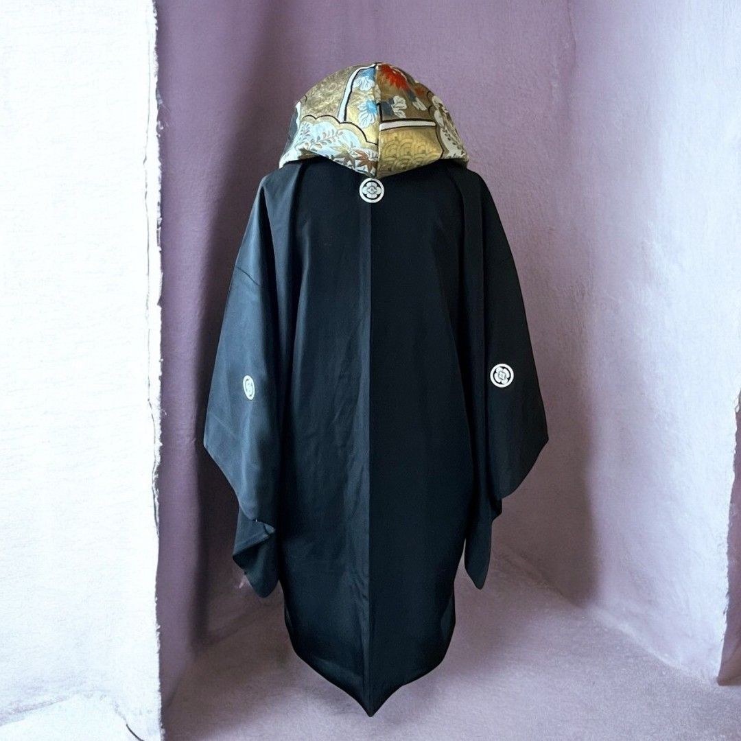 Hoodie Parka Kimono Obi Zip Women's Men's Oversized Remake Kimono Long Hoodie Black Recollect Ariake Garden Store