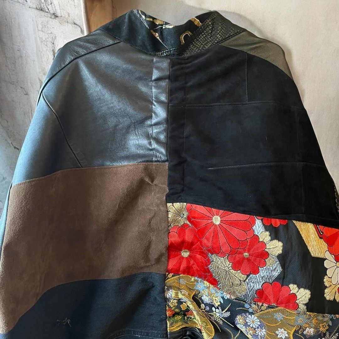 コート ユニセックス メンズ レディース リメイク 着物 帯 黒 ブラック 再構築kimono gown coat recollect有明ガーデン店