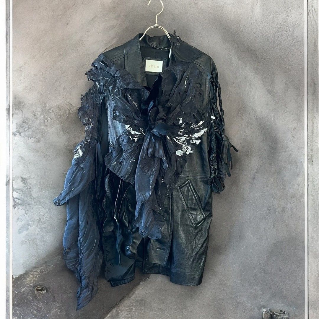 Leather jacket for women, remade, painted, black, Ao Miyasaka recollect Ariake Garden store