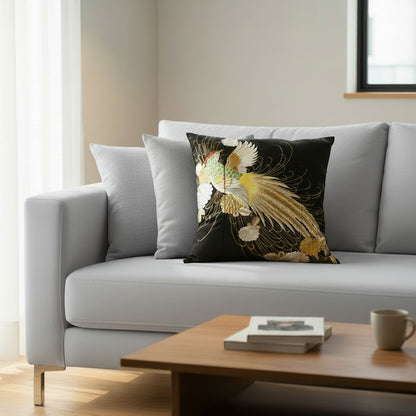 zivun Remade Kurotomesode Cushion Cover | Phoenix Embroidery Japanese Pattern Luxury Interior One-of-a-Kind 50x50cm【OLD FLIP】