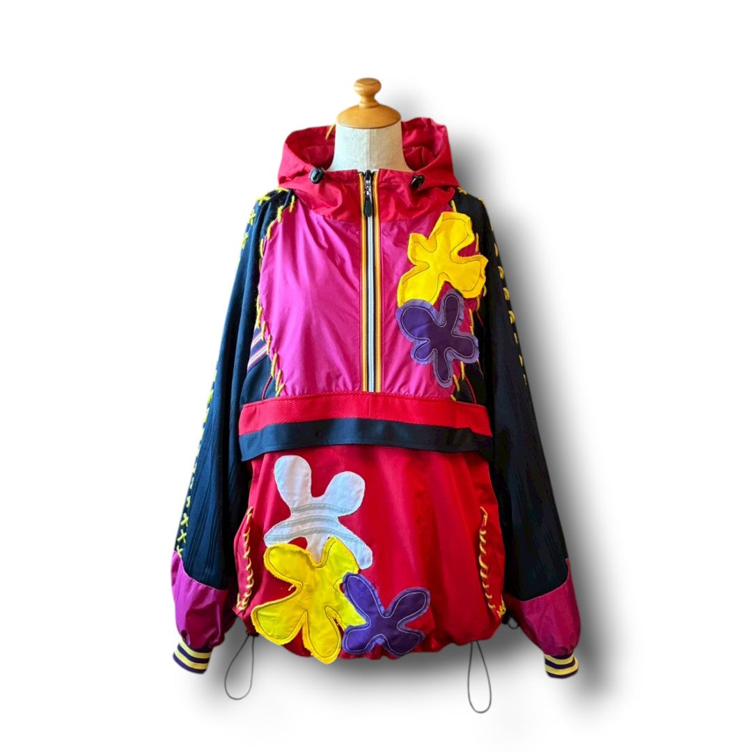 Reconstructed Anorak Hoodie One-of-a-Kind Upcycled Design Vintage Fabric × Color Block zivun