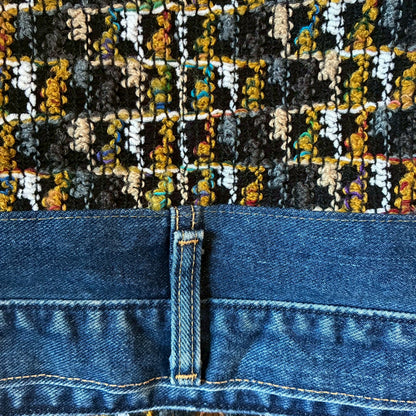 zivun × roi Cropped Denim Full-Zip Hoodie | Tweed Patchwork | Women’s Remake | OLD FLIP