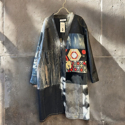 レザーコート ロングコート レディース メンズ ユニセックス 再構築 リメイク デニム ダメージ 帯 ペイント Ao Miyasaka recollect有明ガーデン店