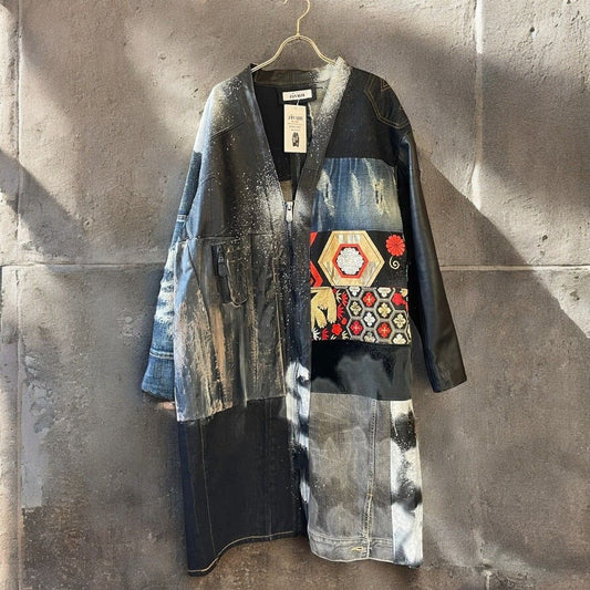 レザーコート ロングコート レディース メンズ ユニセックス 再構築 リメイク デニム ダメージ 帯 ペイント Ao Miyasaka recollect有明ガーデン店
