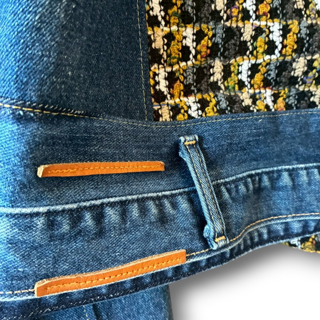 zivun × roi Cropped Denim Full-Zip Hoodie | Tweed Patchwork | Women’s Remake | OLD FLIP