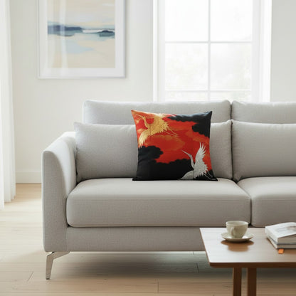 zivun Black Kurotomesode Reconstruction Cushion Cover | Red & Black Gradation Crane Pattern Modern Japanese One-of-a-kind 50x50cm [OLD FLIP]