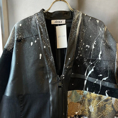 Leather coat, long coat, women's, men's, unisex, reconstructed, remade, denim, distressed, obi, paint, Ao Miyasaka recollect Ariake Garden store