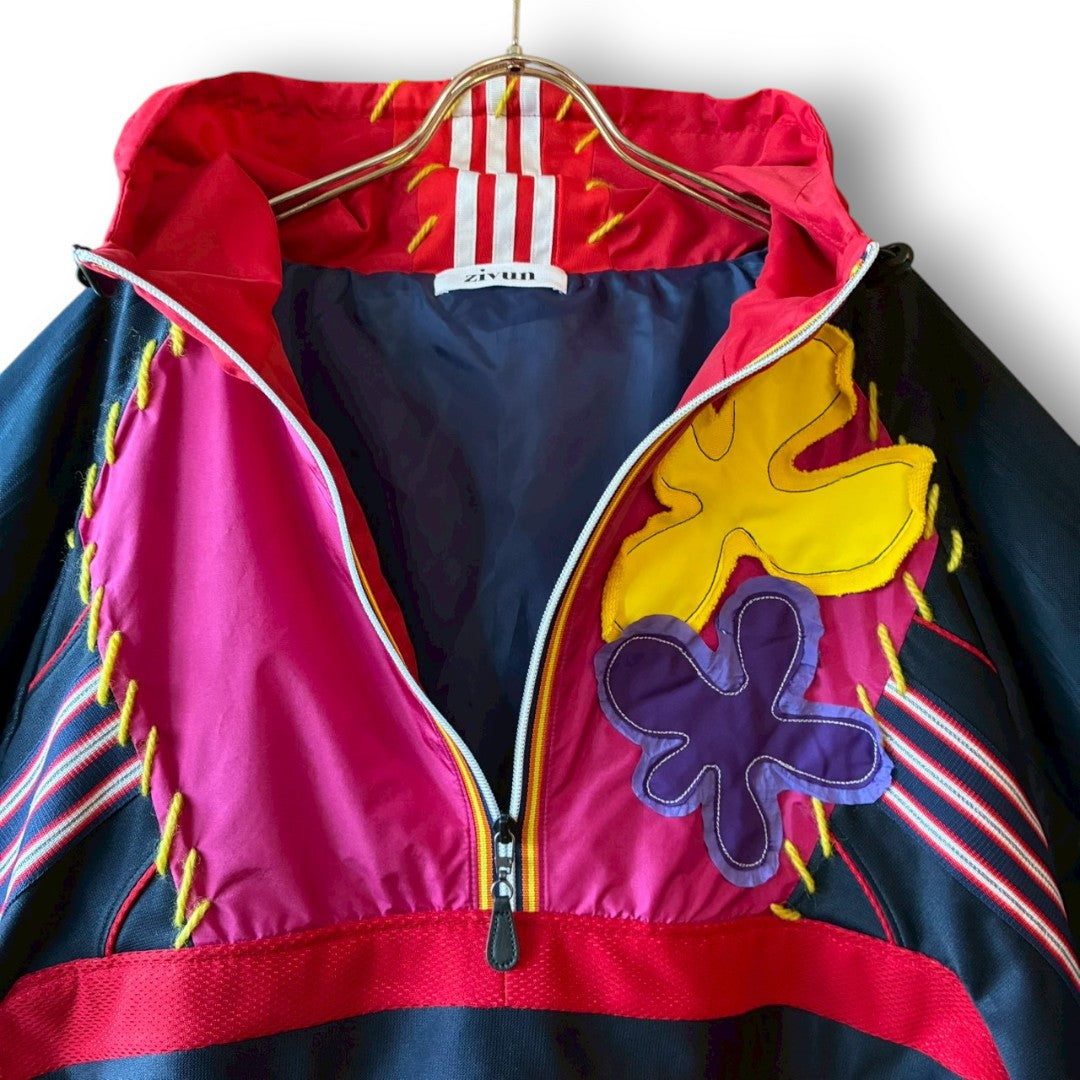 Reconstructed Anorak Hoodie One-of-a-Kind Upcycled Design Vintage Fabric × Color Block zivun