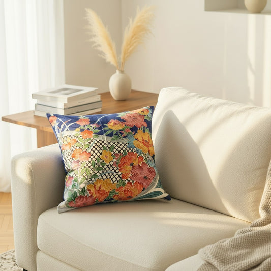 zivun Reconstructed Furisode Cushion Cover | Floral & Japanese Pattern Interior One-of-a-kind 45x45cm 【OLD FLIP】