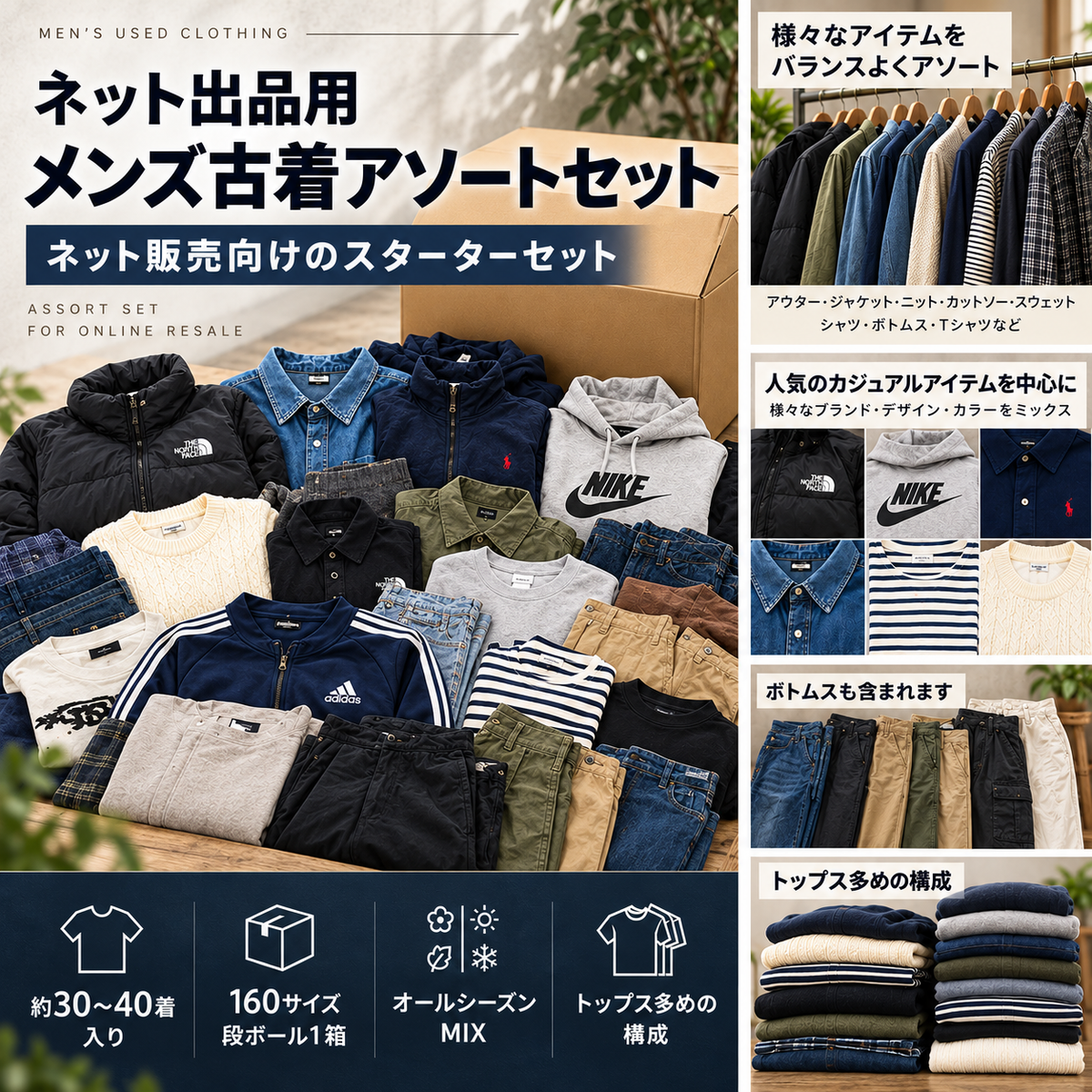 ネット出品用 メンズ古着アソート 約30〜40着｜オールシーズン トップス多め スターターセット【OLD FLIP】