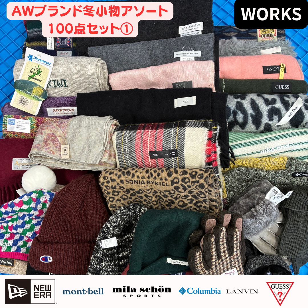 AWブランド冬小物100点アソートセット① マフラー 帽子 手袋含む 業販 卸向け