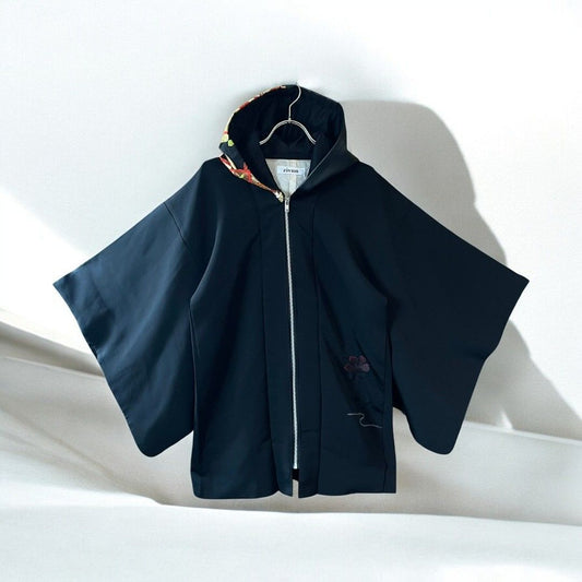 Hoodie Parka Kimono Obi Zip Women's Men's Oversized Remake Kimono Hoodie 2 Black Recollect Ariake Garden Store