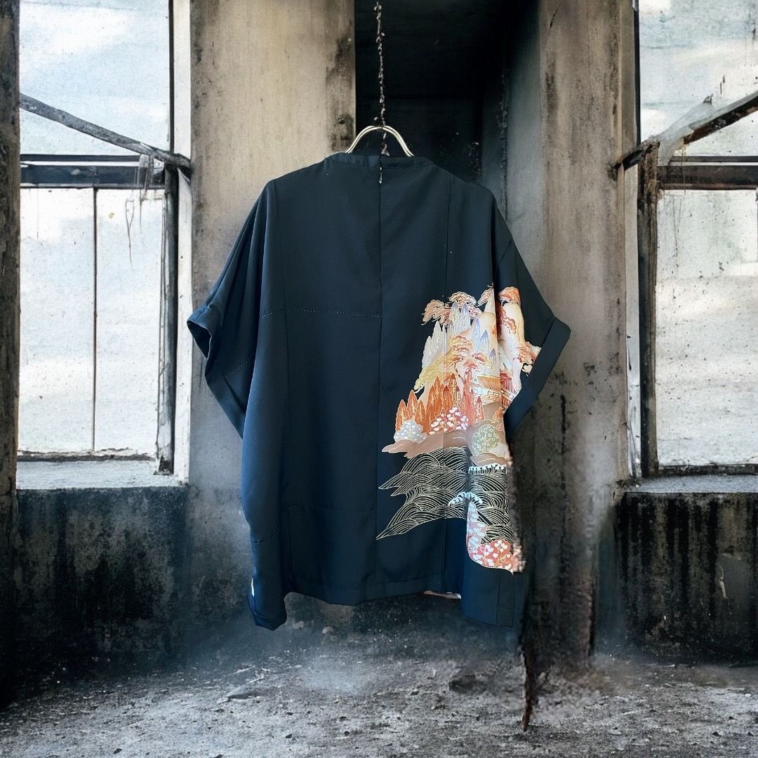 kimono blousse 有明ガーデンrecollect店 ブラウス シャツ 着物 トップス  プルオーバー リメイク remake 黒留袖 kb0011