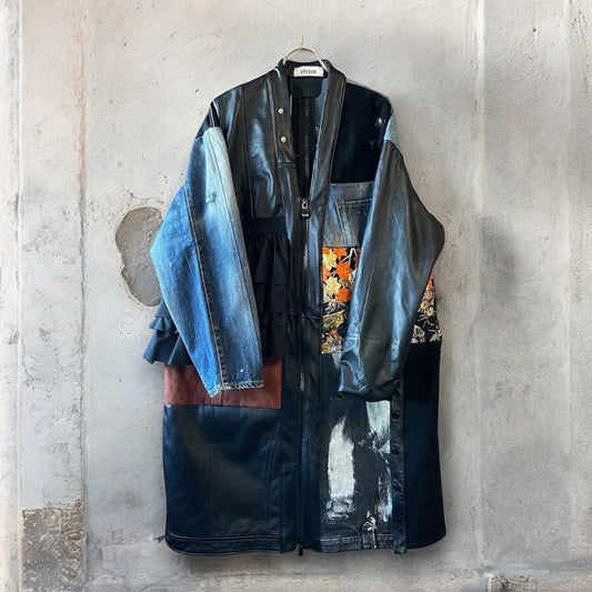 kimono obi leather coat 有明ガーデンrecollect店 着物 帯 レザー コート デニムコート 再構築 リメイク remake kolc0002