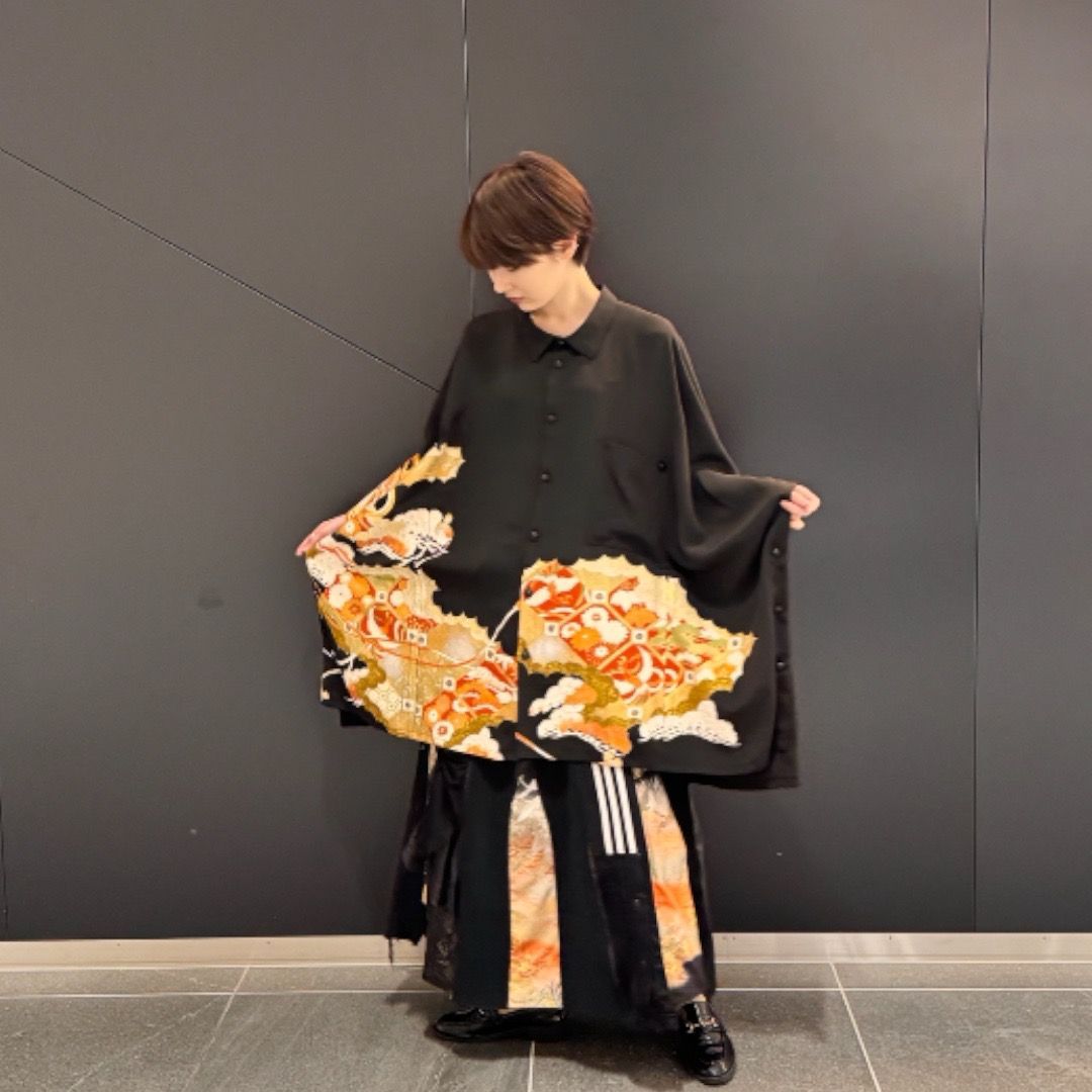 kimono poncho shirts 有明ガーデンrecollect店 着物 黒留袖 シャツ ポンチョ オーバーサイズ 再構築 リメイク remake kps0002