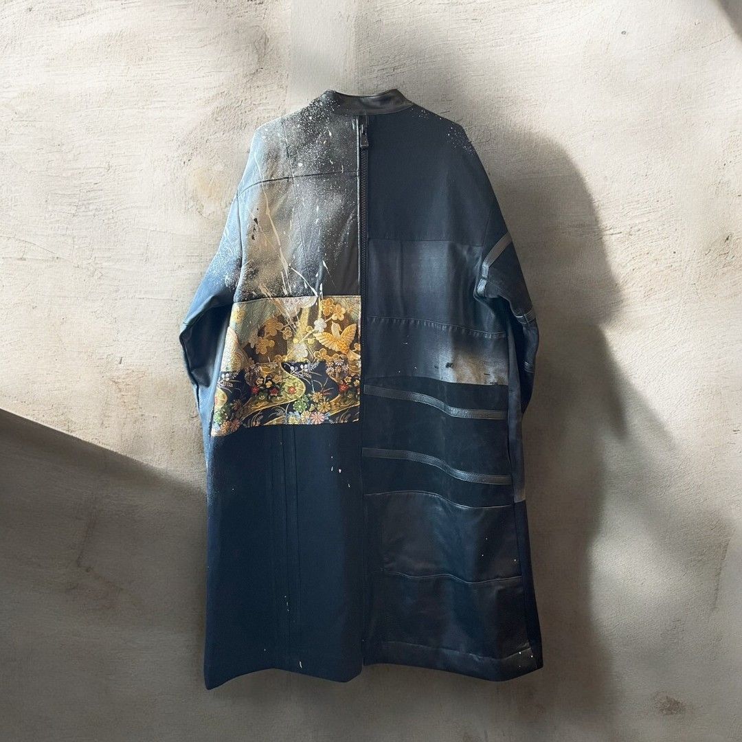 Leather coat, long coat, women's, men's, unisex, reconstructed, remade, denim, distressed, obi, paint, Ao Miyasaka recollect Ariake Garden store