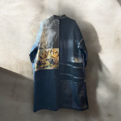 Leather coat, long coat, women's, men's, unisex, reconstructed, remade, denim, distressed, obi, paint, Ao Miyasaka recollect Ariake Garden store