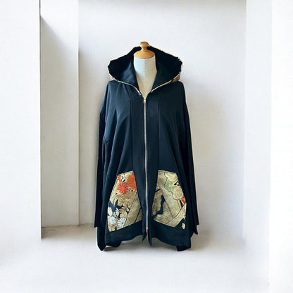 着物フーディ パーカー 帯 黒留袖 リメイク remake メンズ レディース recollect有明ガーデン店 NO.0004