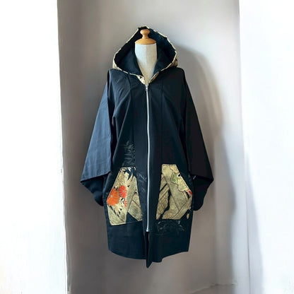 着物フーディ パーカー 帯 黒留袖 リメイク remake メンズ レディース recollect有明ガーデン店 NO.0001