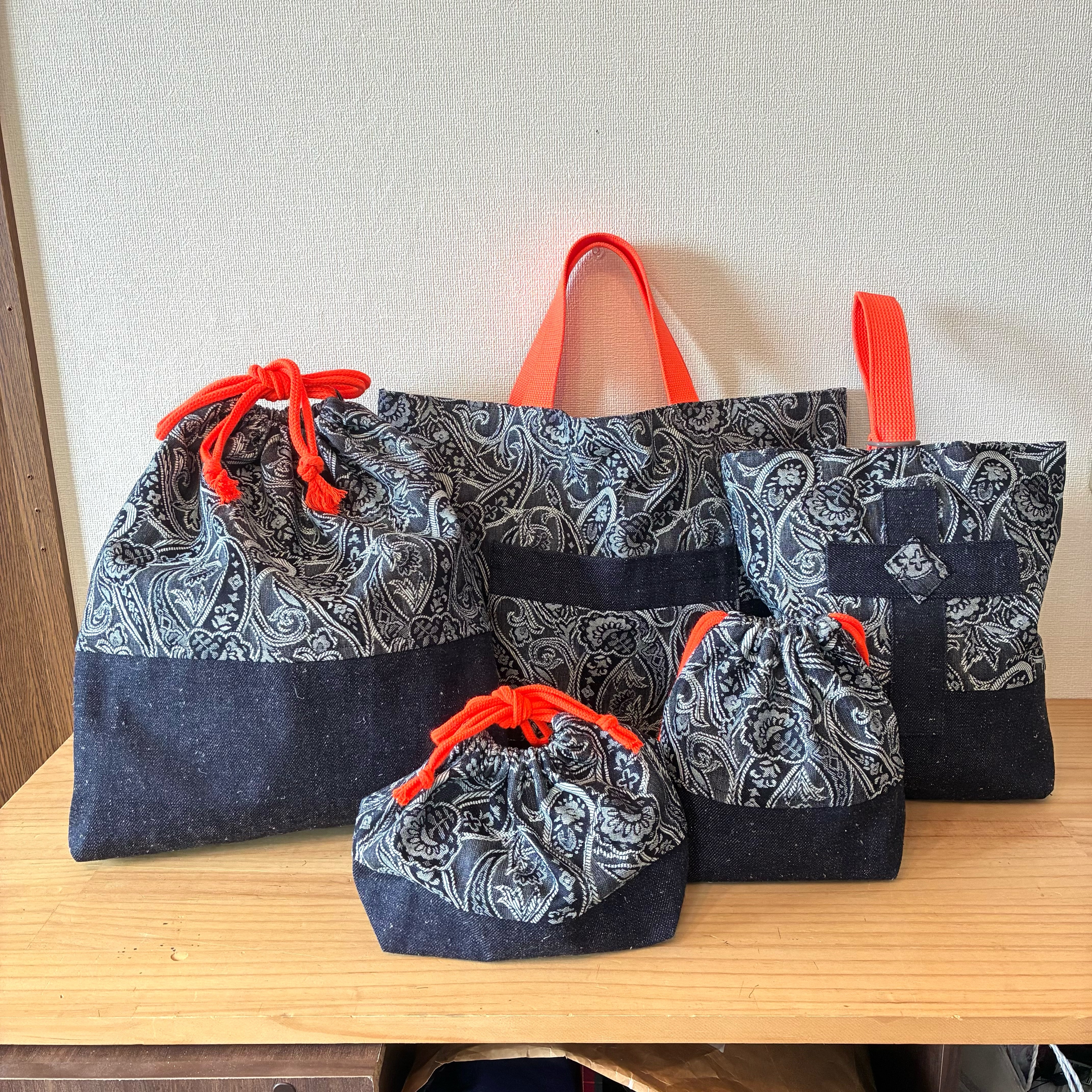入学入園バッグ5点セット ハンドメイド 古着リメイク 一点物 通園通学