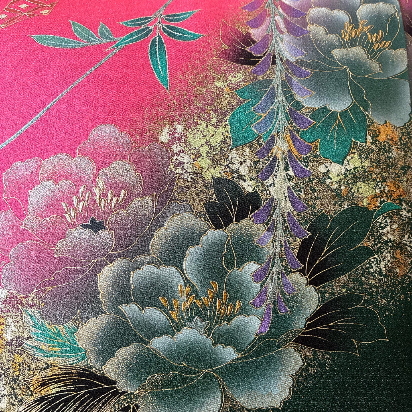 zivun 振袖再構築クッションカバー｜鶴×牡丹 和柄インテリア 一点物 45×45cm【OLD FLIP】
