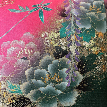 zivun 振袖再構築クッションカバー｜鶴×牡丹 和柄インテリア 一点物 45×45cm【OLD FLIP】
