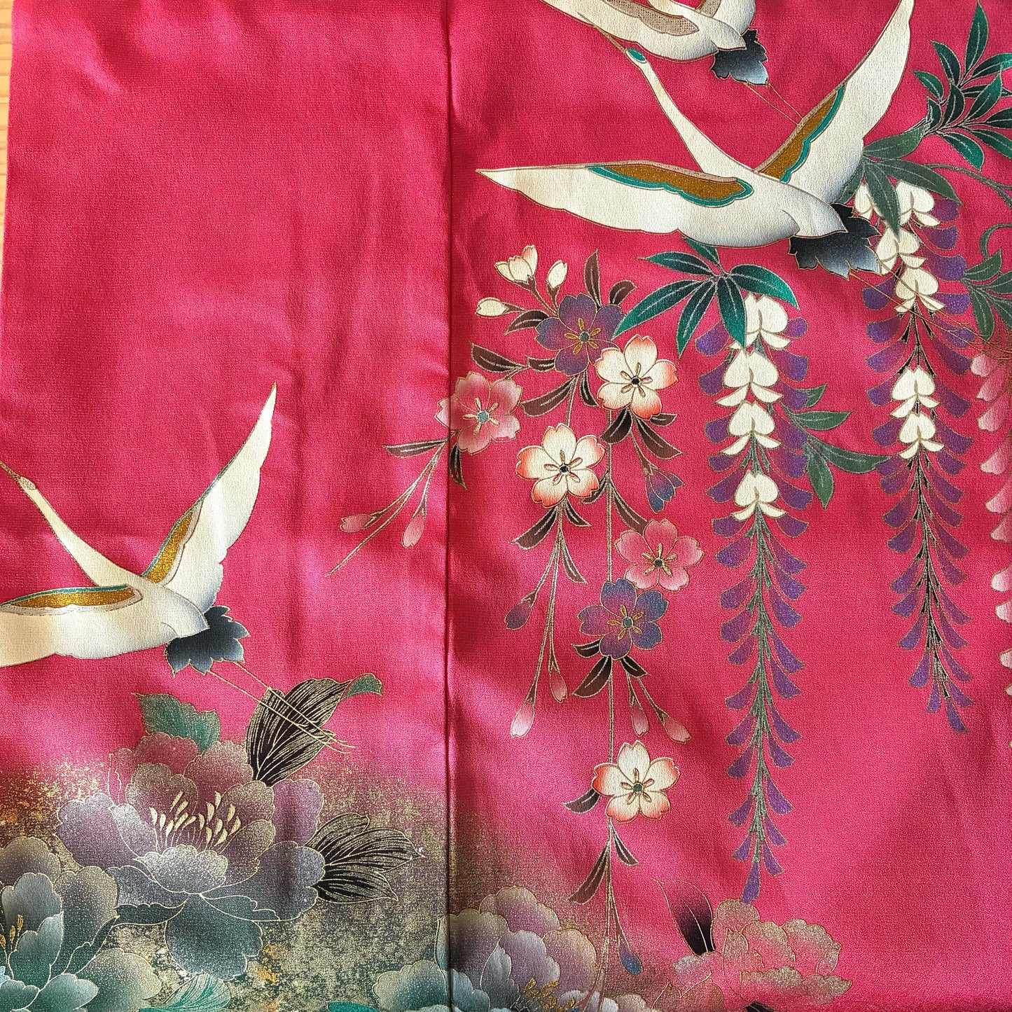 zivun 振袖再構築クッションカバー｜鶴×牡丹 和柄インテリア 一点物 45×45cm【OLD FLIP】