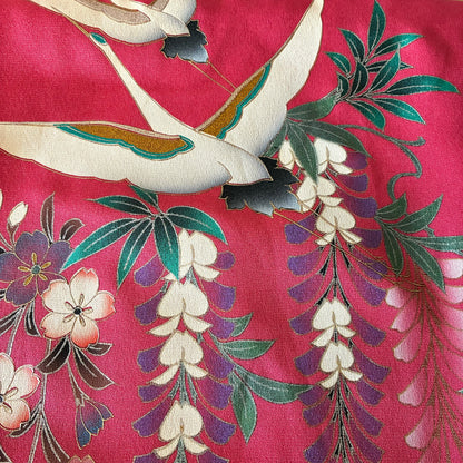 zivun 振袖再構築クッションカバー｜鶴×牡丹 和柄インテリア 一点物 45×45cm【OLD FLIP】
