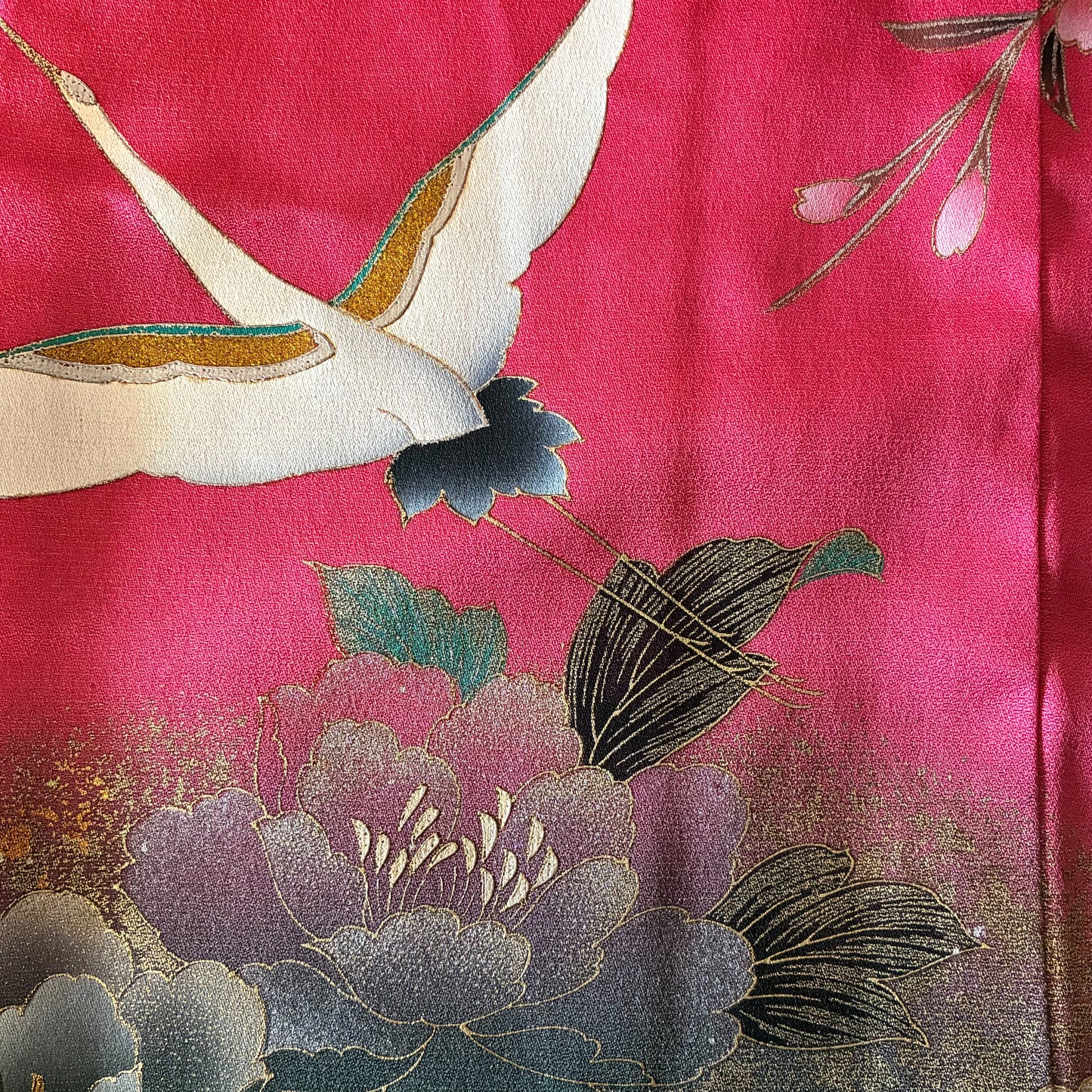 zivun 振袖再構築クッションカバー｜鶴×牡丹 和柄インテリア 一点物 45×45cm【OLD FLIP】