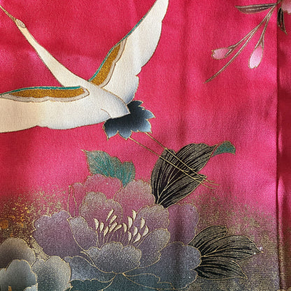 zivun 振袖再構築クッションカバー｜鶴×牡丹 和柄インテリア 一点物 45×45cm【OLD FLIP】