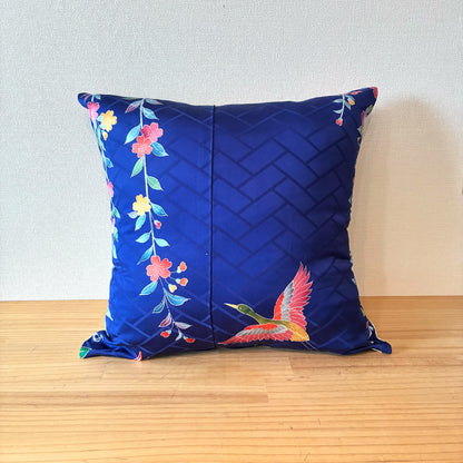 zivun Remade Furisode Cushion Cover | Japanese Pattern Interior One-of-a-Kind Floral x Crane Motif 45x45cm【OLD FLIP】
