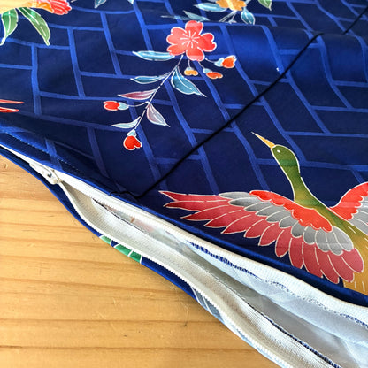 zivun Remade Furisode Cushion Cover | Japanese Pattern Interior One-of-a-Kind Floral x Crane Motif 45x45cm【OLD FLIP】
