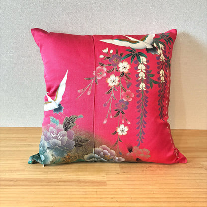 zivun 振袖再構築クッションカバー｜鶴×牡丹 和柄インテリア 一点物 45×45cm【OLD FLIP】