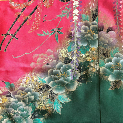 zivun 振袖再構築クッションカバー｜鶴×牡丹 和柄インテリア 一点物 45×45cm【OLD FLIP】