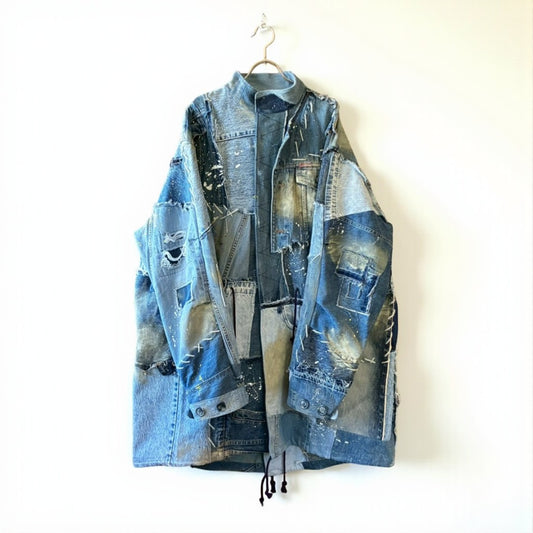 Remake Denim Mods Coat Unisex Upcycled Patchwork Jacket – One of a Kind